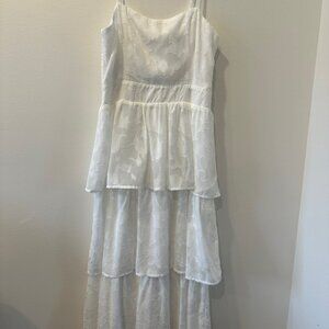 Lulus Grace and Beauty White Burnout Floral Print Tiered Dress Size Large